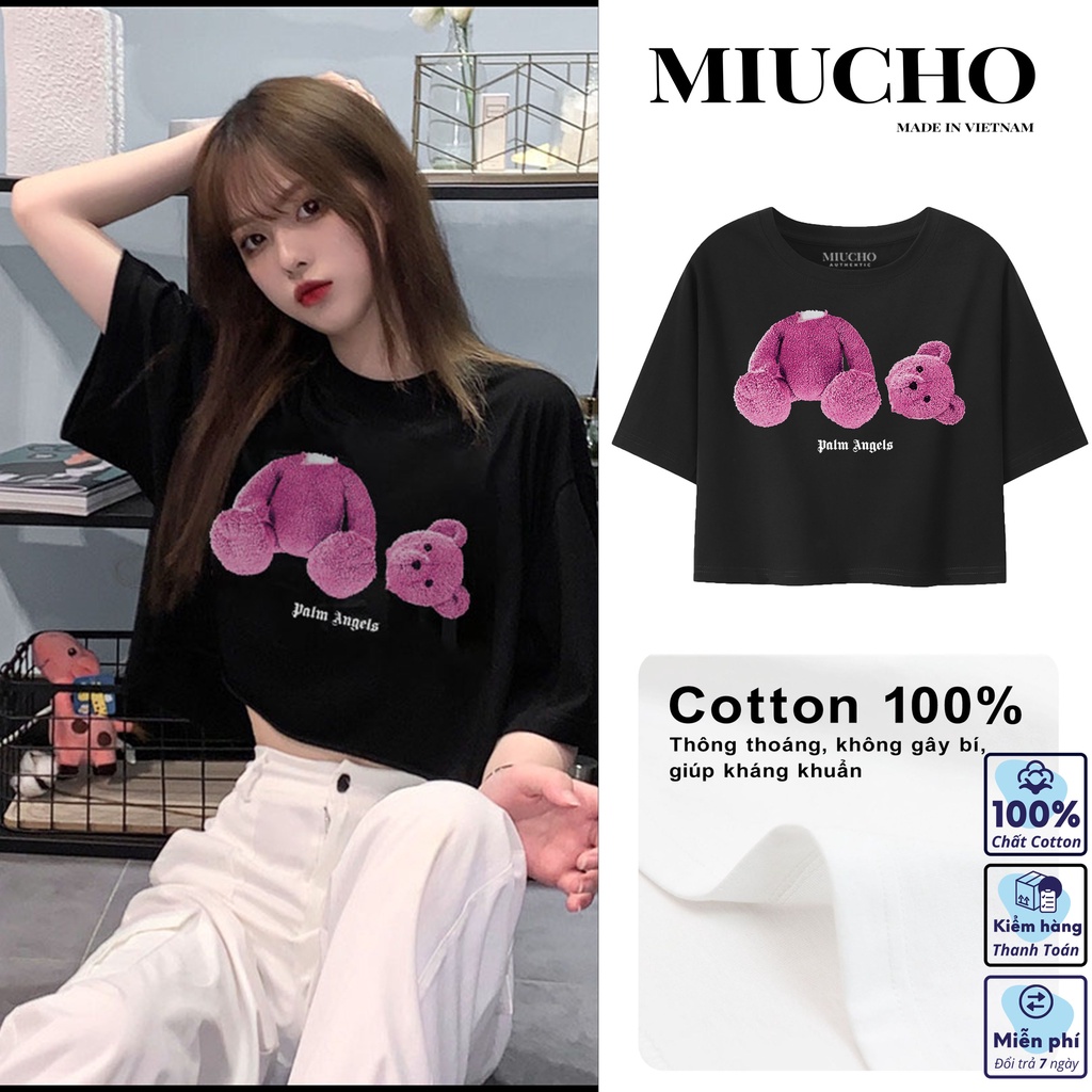 Áo croptop nữ tay ngắn cổ tròn vải thun cotton kiểu hàn quốc CR013 Miucho in hình hoạ tiết