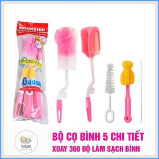 [Freeship] Bộ cọ rửa bình sữa cho bé yêu 5 chi tiết - tiện dụng, siêu sạch, an toàn cho bé