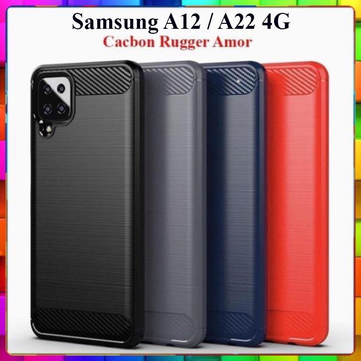 Ốp lưng dẻo Samsung Galaxy A12, Samsung A22 (4G) vân sợi cacbon chống sốc, chống vân tay Rugger Amor