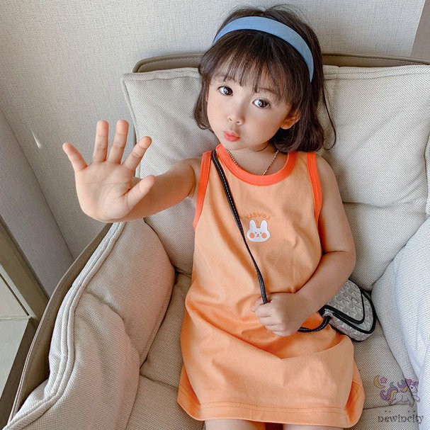 Đầm sát nách in họa tiết hoạt hình phong cách Hàn Quốc thời trang cho bé gái