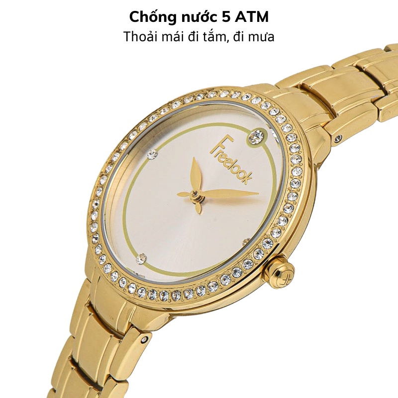 Đồng hồ nữ Freelook FL.1.10203, Mặt nhỏ, Chống nước, Đính đá cao cấp, Dây thép không gỉ, Bảo hành toàn cầu chính hãng