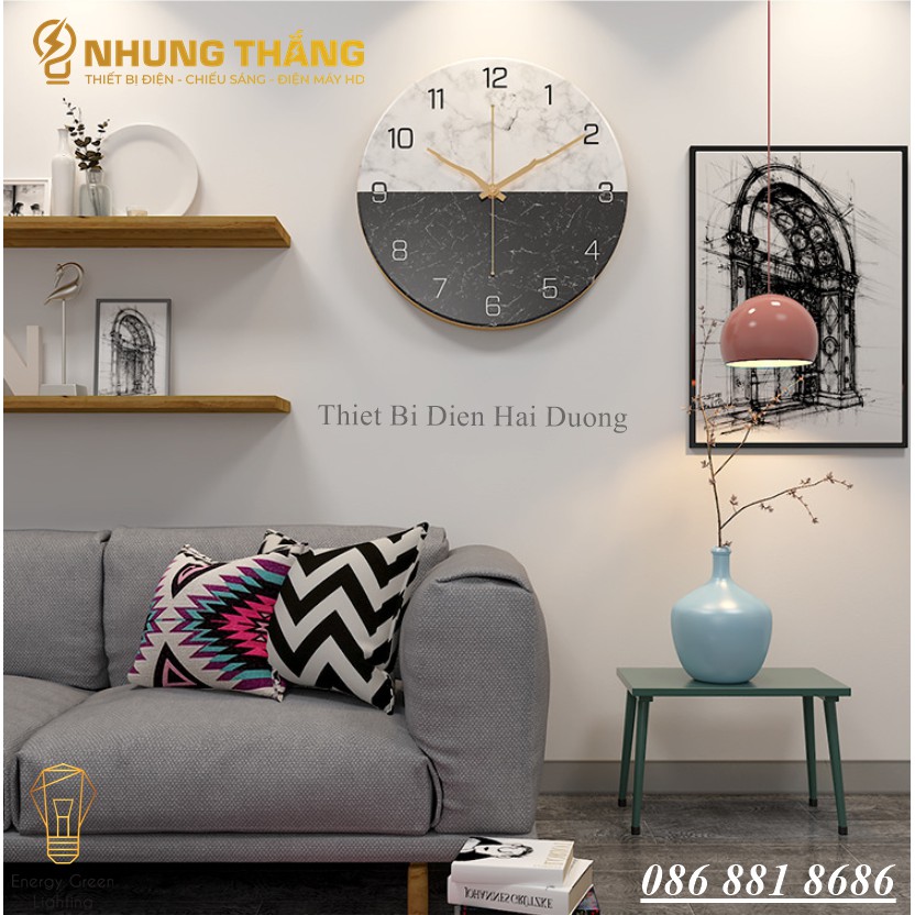 Đồng Hồ Treo Tường DH-90 - Đồng Hồ Kim Trôi - 6 Mẫu - Mặt Giả Vân Đá Cẩm Thạch Cao Cấp - Decor Căn Phòng Sang Trọng