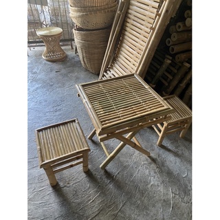 Bộ bàn ghế tre phủ bóng xếp 1bàn 2 ghế
