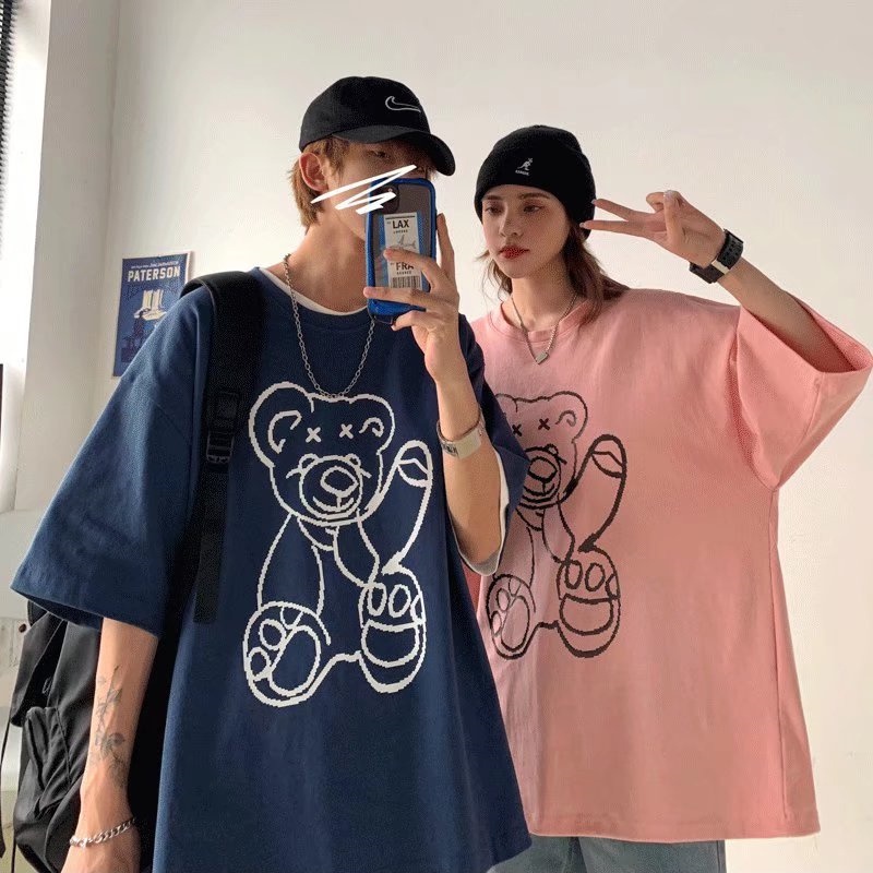 Áo Thun Tay Ngắn Dáng Rộng In Họa Tiết Hoạt Hình Phong Cách Hồng Kông Thời Trang Mùa Hè Cho Nam Và Nữ size M-5XL