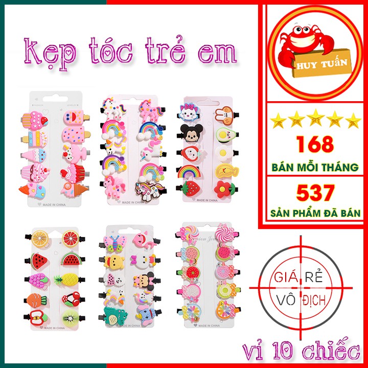 [Mã FASHIONXANH264 giảm 10K đơn 50K] Kẹp tóc - Vỉ 10 chiếc kẹp tóc cho bé hoạt hình nhiều màu sắc (V10KT)