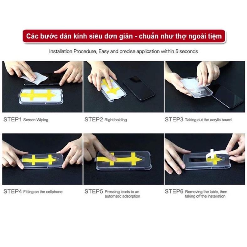 Kính cường lực tự dán Blue arrow full màn cho iphone , viền đen siêu mỏng, tĩnh điện chống bám bụi khi dán