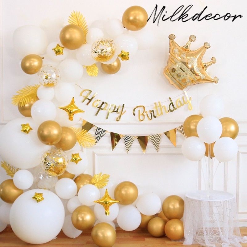 Set bóng bay trang trí sinh nhật đủ phụ kiện LK567 Tông Vàng Sang Chảnh