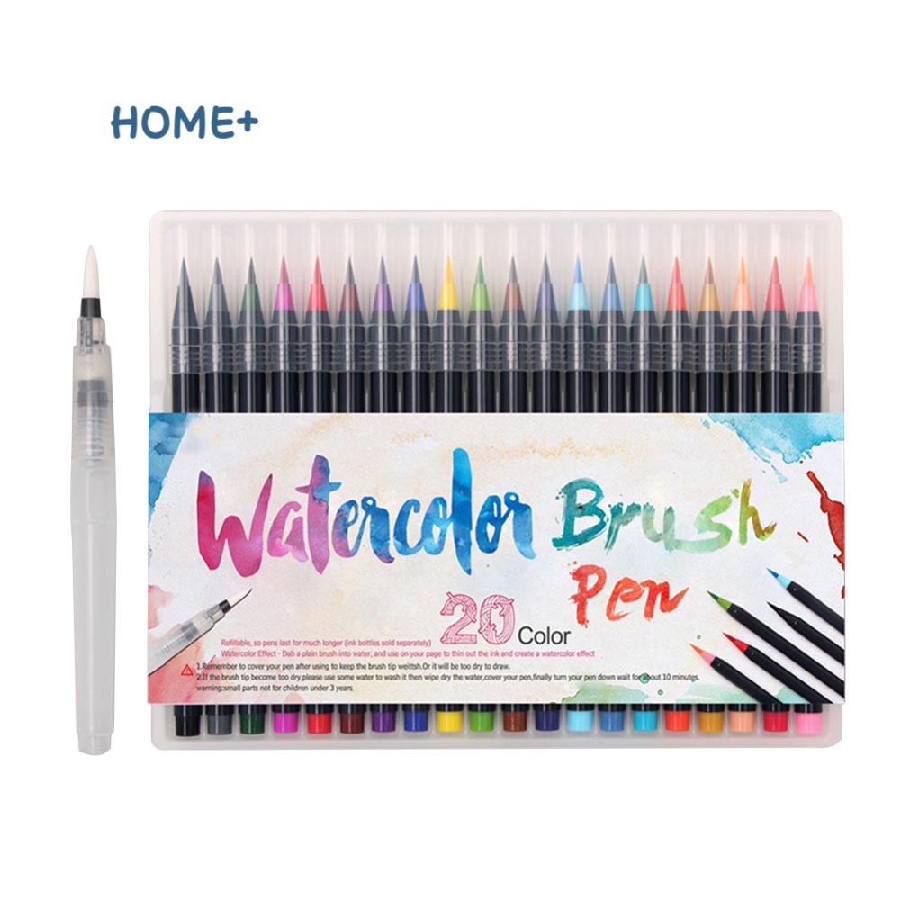 20 Color Pen Brush Set Premium Painting Soft Tip Markers Refillable Watercolor Art Pens @vn