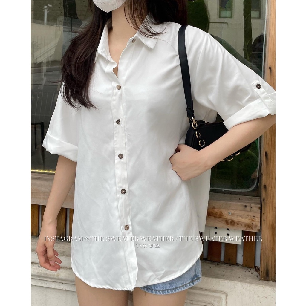 áo sơ mi cộc tay chất lụa mango nhiều màu hot hit , áo sơ mi nữ  phôi khuy sắn tay chất lụa mango