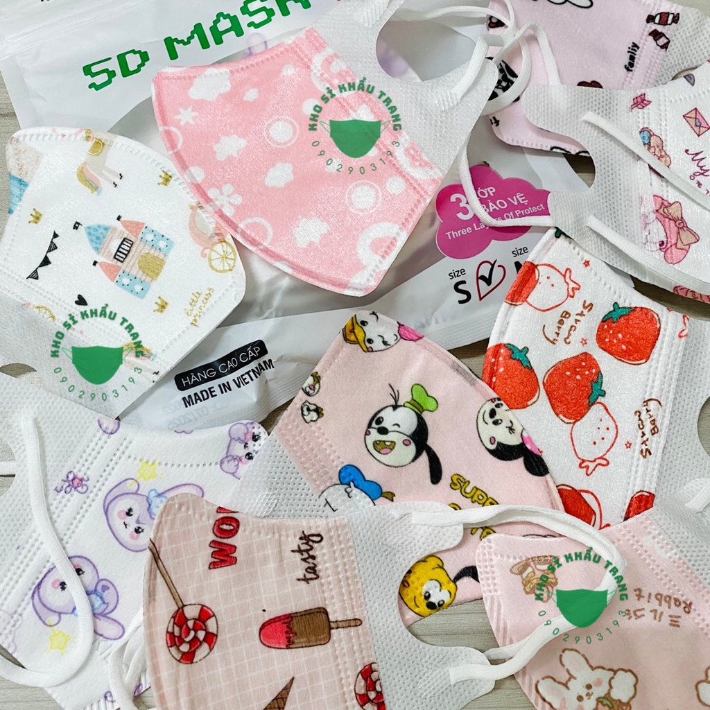 Khẩu trang 5D cho bé 0-2 tuổi hàng nội địa Trung nhiều hình cute túi 10 cái