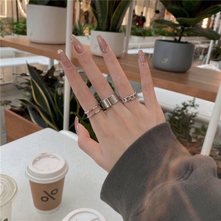 Simple Korean Fashion Tri-Piece Rings Open Adjustable Rings In Mesh Personalized Chains Red Forefinger Rings