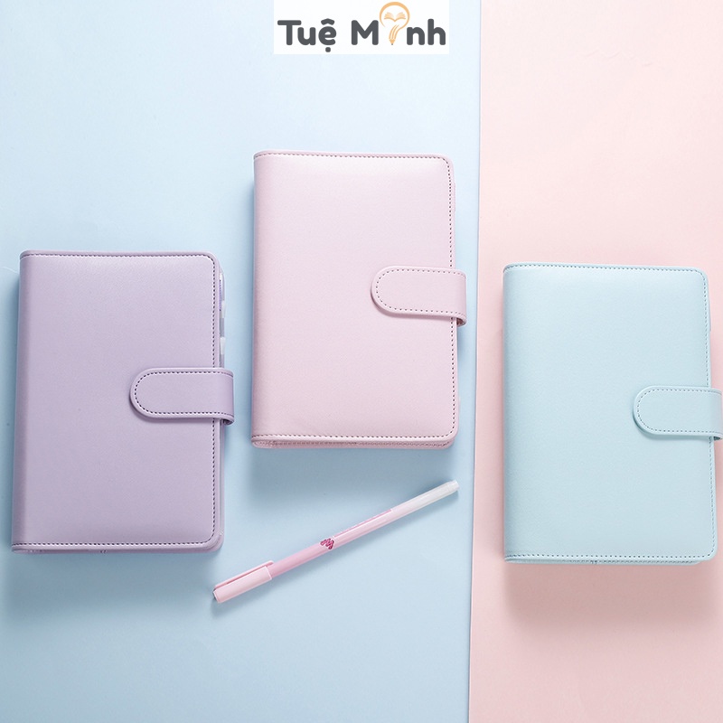 Sổ tiết kiệm tài chính kẹp còng bìa da A6 full phụ kiện S09 bìa Pastel kèm tab phân trang, túi zip binder, bút viết