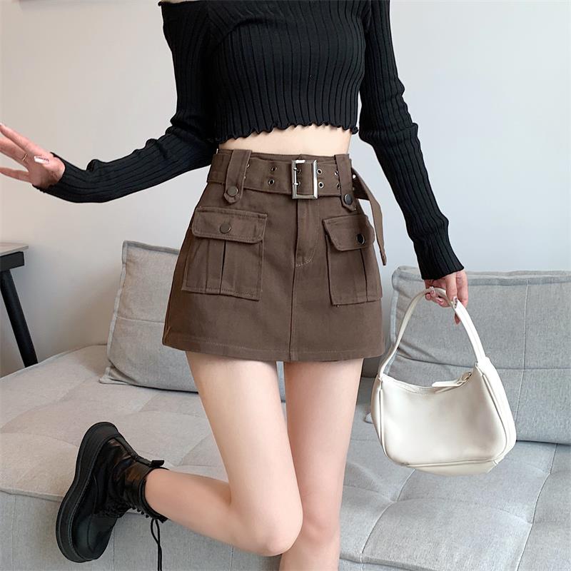 Quần giả váy miniskirt LEEVA phối túi hộp dây nịt cá tính phong cách cho nữ CV041