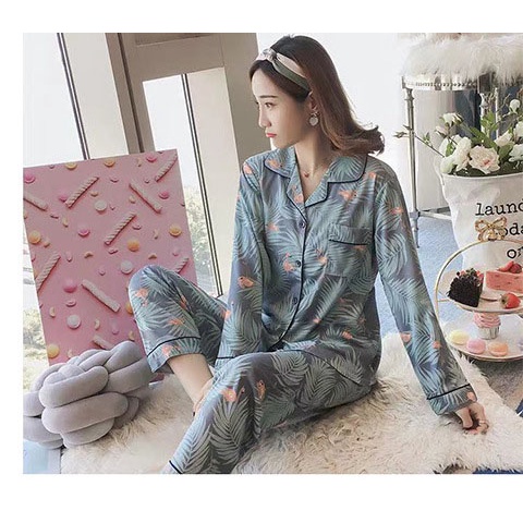 Bộ Đồ Ngủ Nữ Pyjama Dài Tay Mặc Nhà Quảng Châu Hè Thu Đẹp
