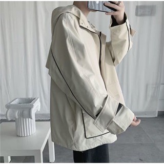 Áo khoác Dù Viền túi hộp form rộng unisex  Áo khoác Nam nữ Unisex màu Đen/ Be