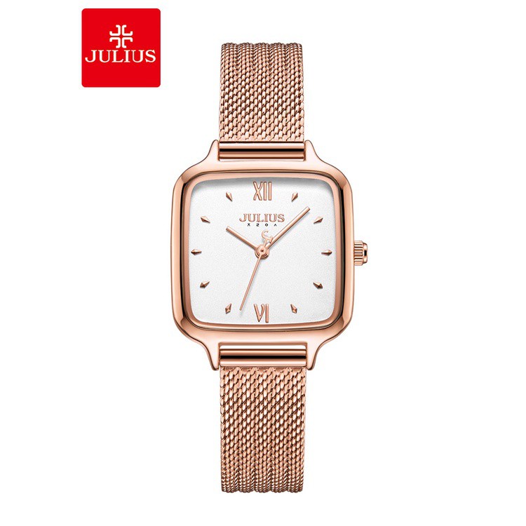 Julius Đồng Hồ quartz Mặt Vuông Nhỏ Dây Thép 1264 Phong Cách retro Cho Nữ