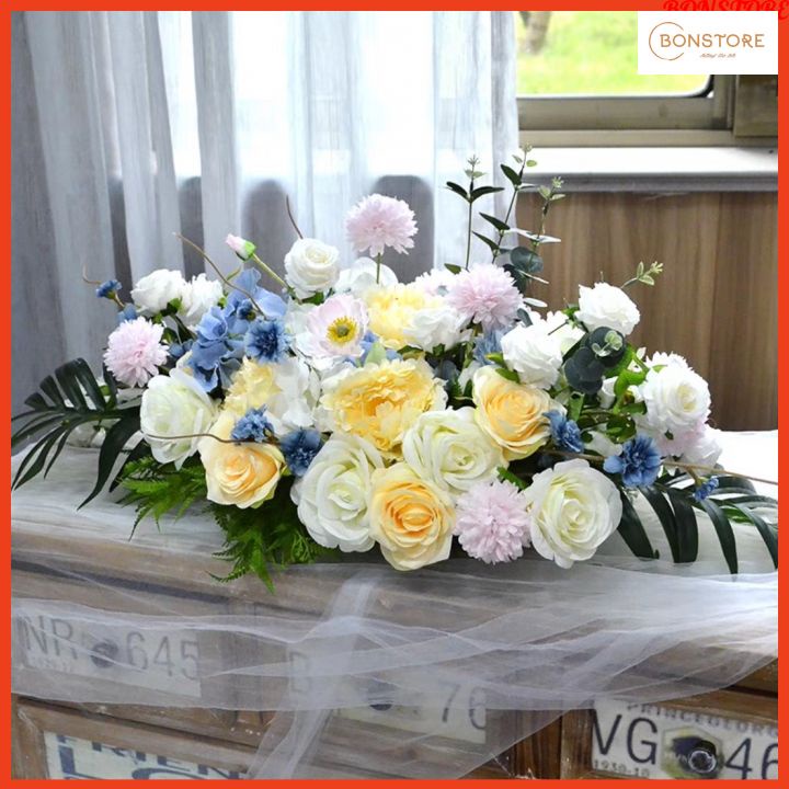 Giỏ hoa giả lẵng hoa lụa để bàn 60cm nhiều mẫu trang trí phòng họp, hội nghị, hội thảo, tiệc cưới sang trọng Bonstore GH