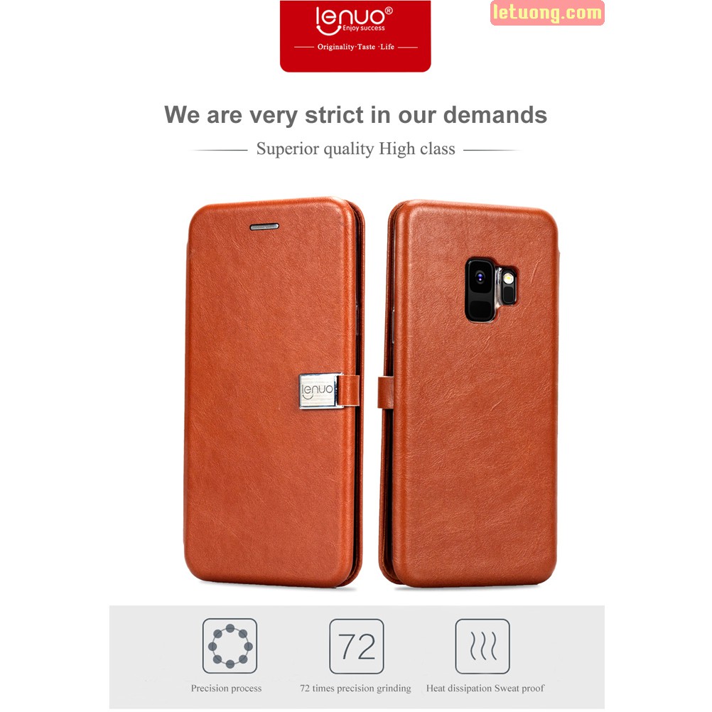 Bao da Samsung Galaxy S9 Lenuo Lebe Flip Case - tặng dán lưng Carbon