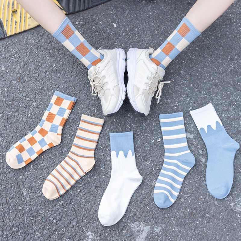 Tất vớ nam nữ cổ cao Hàn Quốc họa tiết vintage cute dễ thương cotton dày đẹp ANDOSA T08