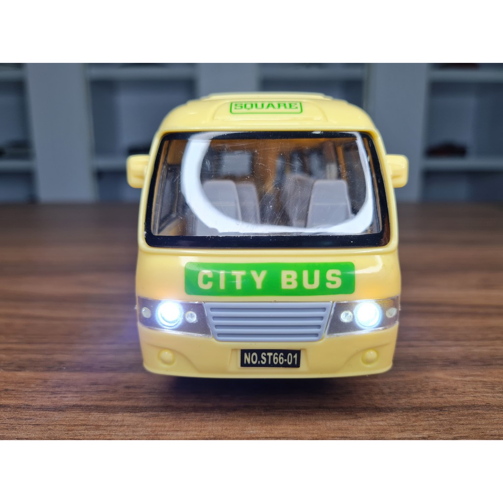 Xe Mô Hình Mẫu Xe Bus Chiều Dài 17cm Có Đèn Nhạc Trớn Màu Vàng Nhạt MÃ ST66-01-01