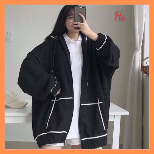 Áo khoác W.EST viền trắng tay bồng nữ - Hoodie dáng rộng có mũ - LINH CHI STORE