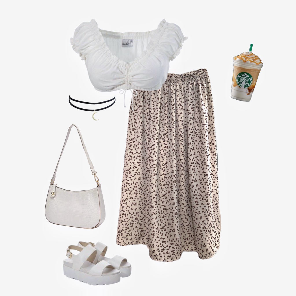 Chân váy dài hoa nhí lưng thun co giãn - MOME.vn