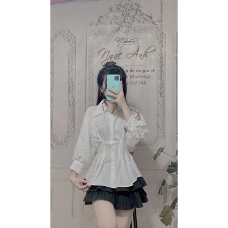 Áo sơ mi phối xếp ly eo sang chảnh ạ
