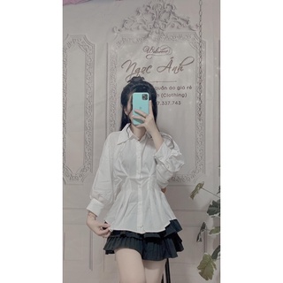 Áo sơ mi phối xếp ly eo sang chảnh ạ