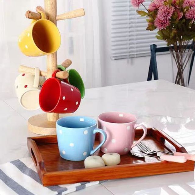 Cốc gốm sứ tròn chấm bi nhiều màu 200ml