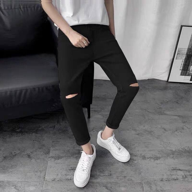 Quần bò nam đen MALTRIK, quần jean đen ống côn rách gối, quần bò ống côn nam, quần bò nam rách gối hottrend 2022 | BigBuy360 - bigbuy360.vn