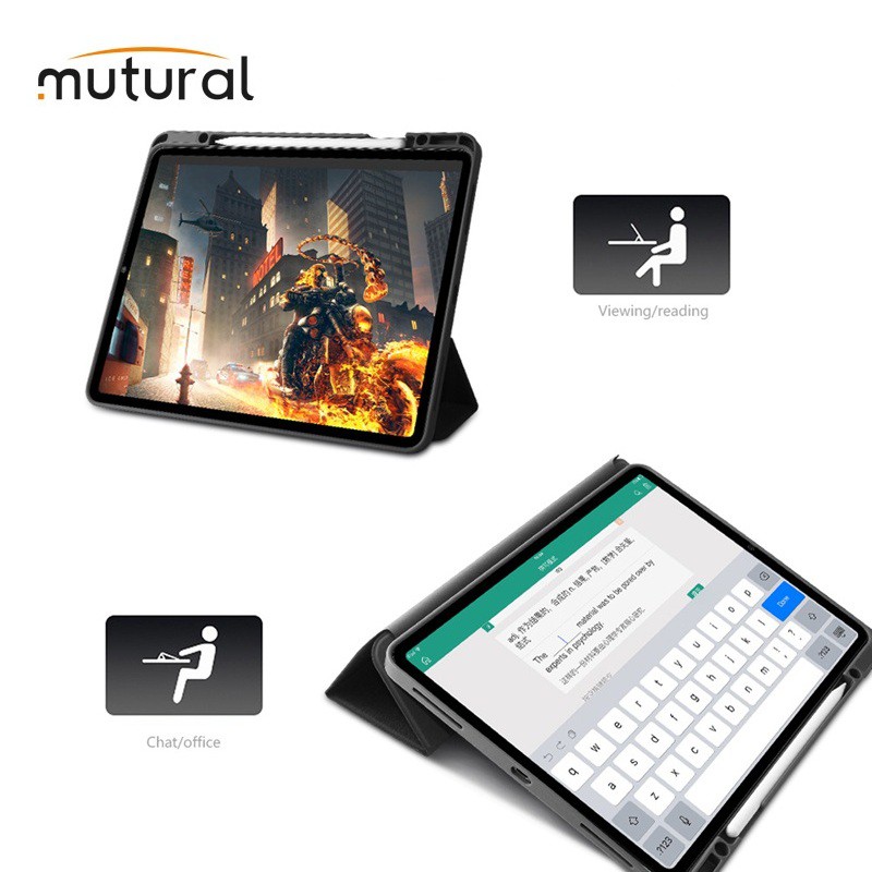Bao da Mutural cho iPad Pro 11.0/12.9 2018/2020/2021/10.9/10.5/10.2/Gen 7/8/9.7/Air/Mini 2/3/4/5/6 có khay đựng bút
