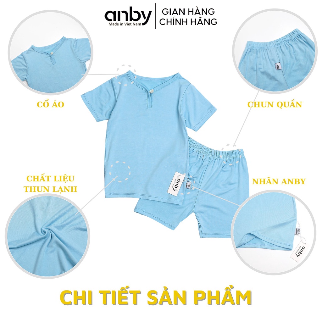 Quần áo trẻ em ANBY bộ cho bé từ 1 đến 6 tuổi cộc tay thun lạnh cổ cúc màu trơn