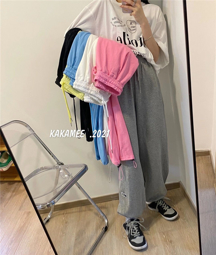 Quần Dài Thể Thao Dáng Rộng Phối Dây Rút Kiểu Hàn Quốc Cá Tính Cho Nữ | BigBuy360 - bigbuy360.vn