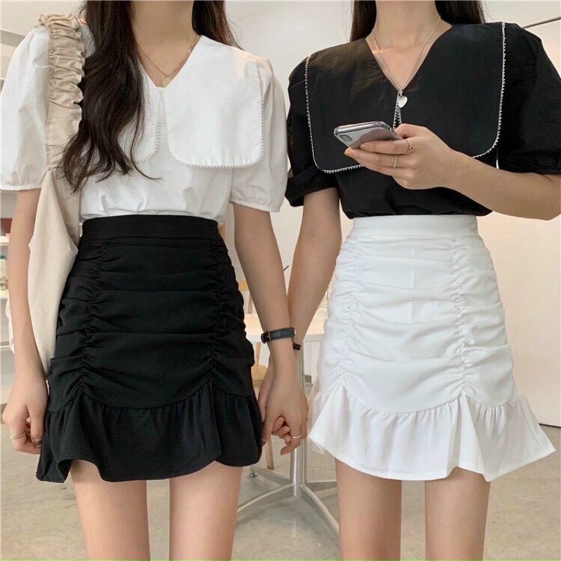 Chân váy nhún đuôi cá chất kate mềm mịn có quần trong