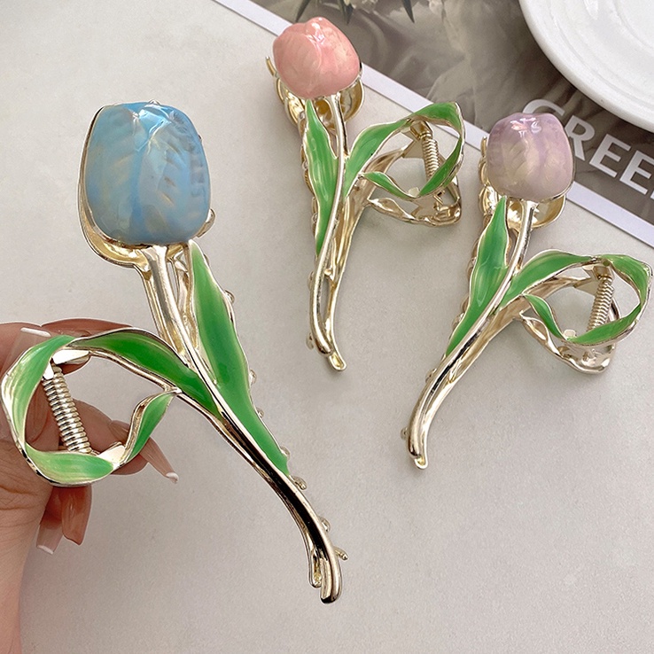 Kẹp Tóc Kim Loại Hình Hoa Tulip Thanh Lịch Cho Nữ