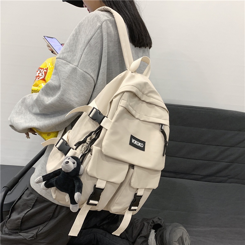 Balo Nam Nữ Thời Trang Hàn Quốc, Balo Ulzzang Basic Trơn 2 Màu Be Đen Sành Điệu Garemstore