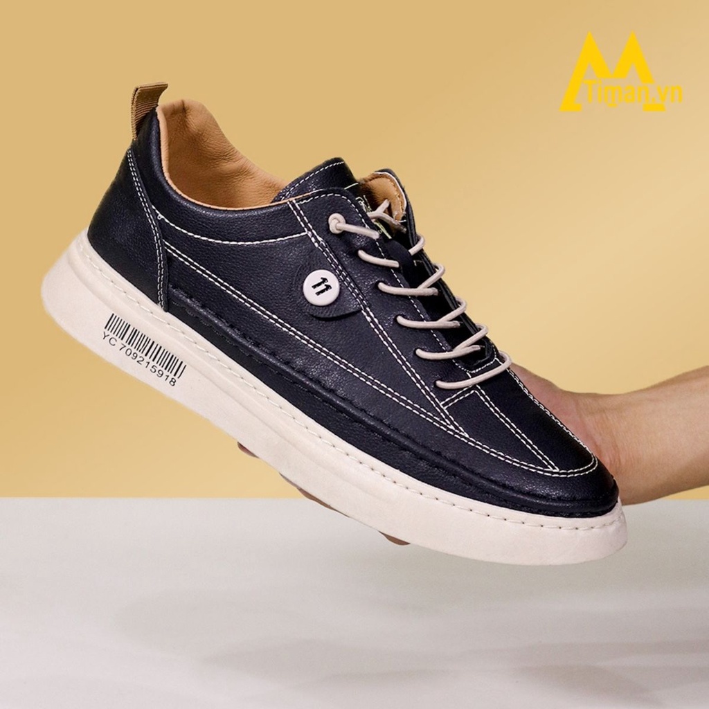 Giày thể thao nam sneaker cổ cao chất liệu da màu đen đế cao cao cấp độn đế đẹp bảo hành 1 năm CT03 TIMAN