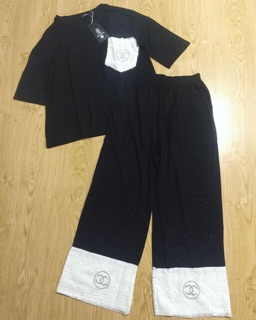 Set bộ đen quần dài túi gấu trắng
