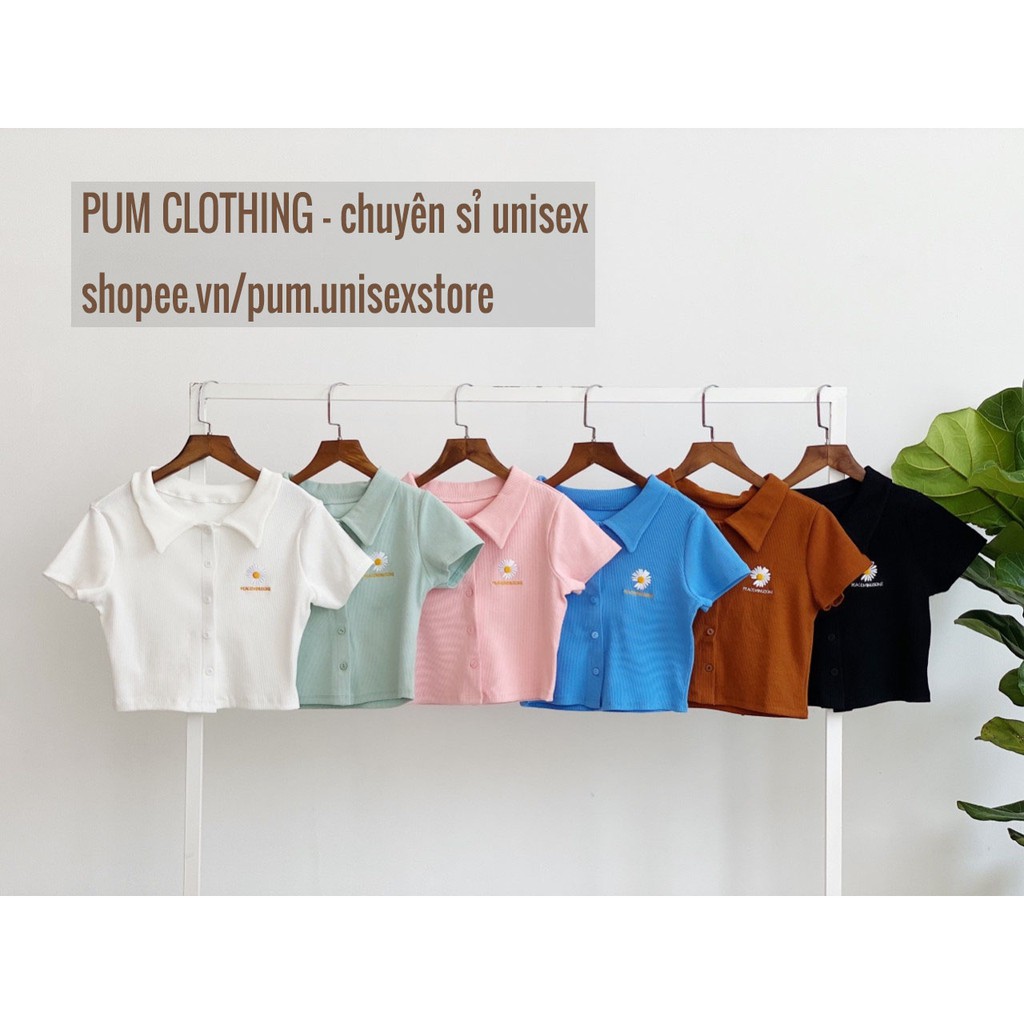 Áo CROPTOP THÊU HOA cổ bẻ