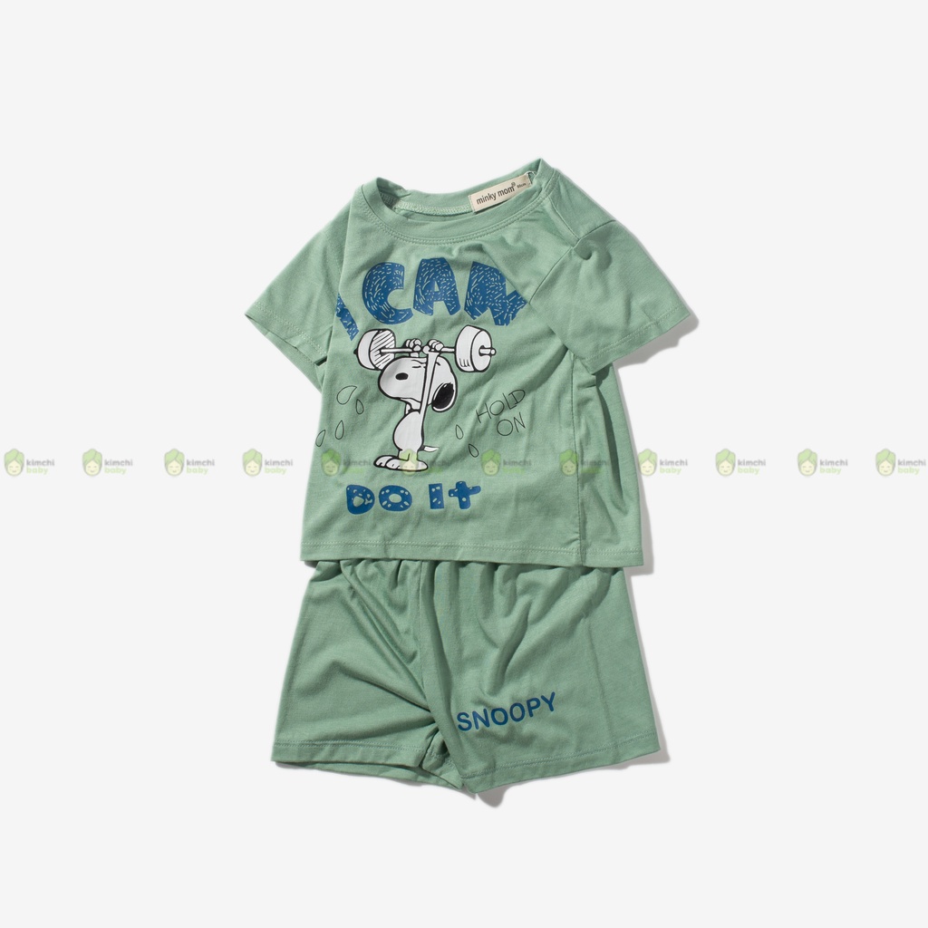 Bộ Cộc Tay Cho Bé Trai, Bé Gái Minky Mom Vải Thun Lạnh Hoạ Tiết Snoopy, Bộ Quần Áo Trẻ Em Mặc Nhà MKM2247