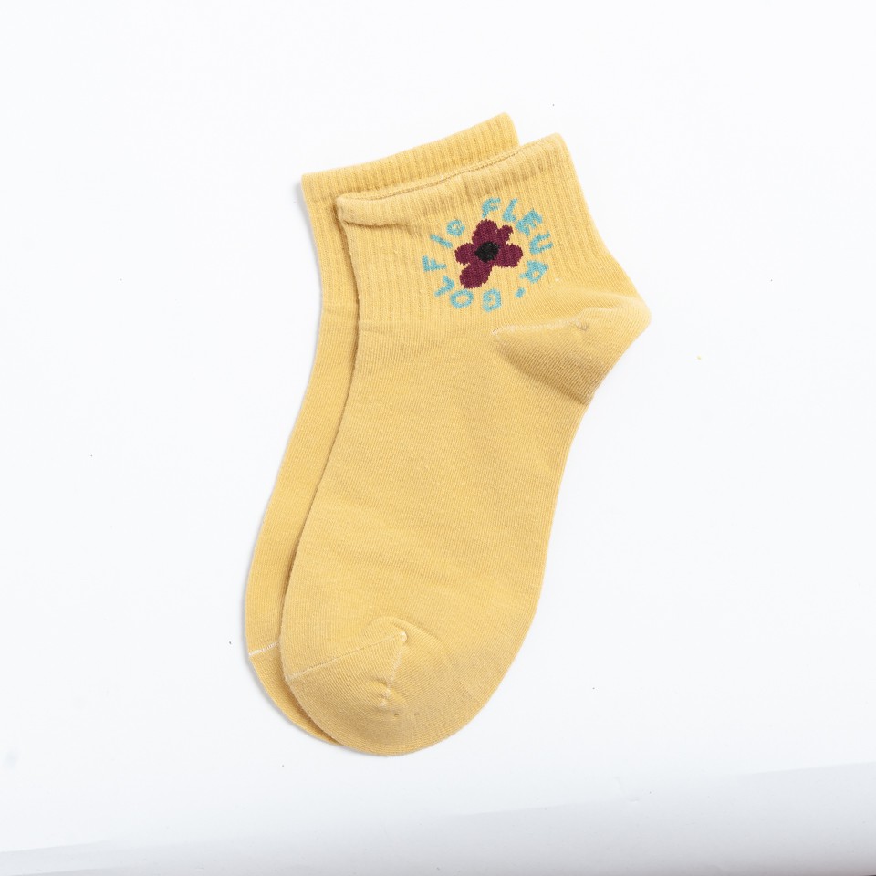 Vớ Nữ Cổ Ngắn Hàn Quốc MINSU M1317 Thêu Hình Hoa Chữ Dễ Thương Cute, Chất Cotton Thoáng Mát, Thấm Hút Mồ Hôi