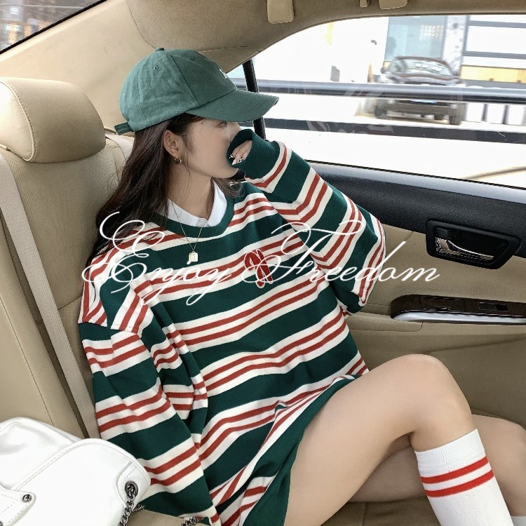 Enjoy Freedom Áo Sweater Cổ Tròn Họa Tiết Kẻ Sọc Thời Trang Thu Đông Mới 2022 Cho Nữ