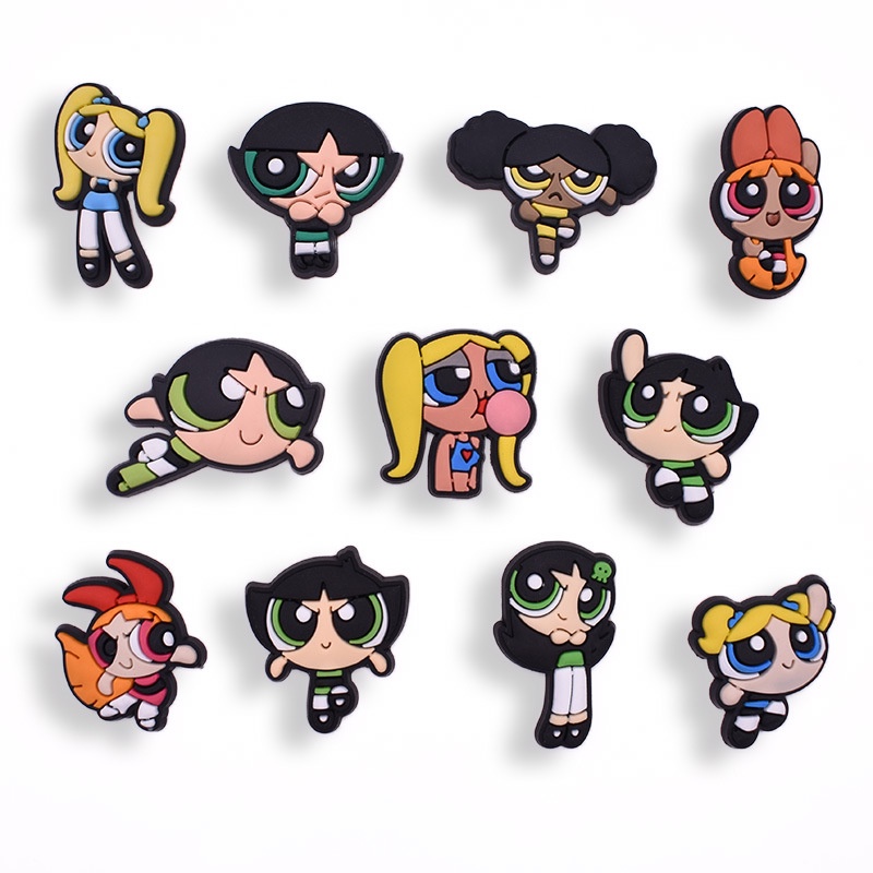1 Cái Powerpuff Girls Croc Jibitz Charm Shoes Accessorie Croccs Jibbit Bae Clog Pin Trang Trí Dép Cho Nữ