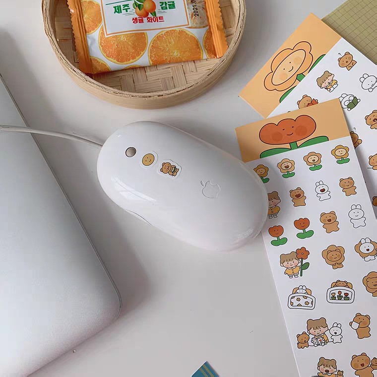 Sticker Set Trang Trí Dán Sổ, Đồ Dùng Nhiều Miếng Nhỏ Bé Gái Gấu và Hoa