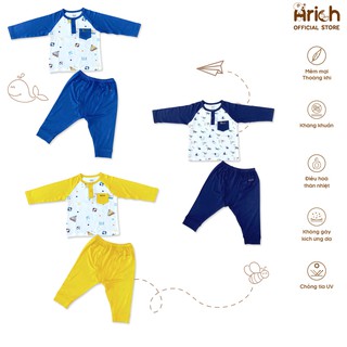 Bộ quần áo dài tay cổ trụ arich họa tiết cho bé yêu từ 6m - 4y
