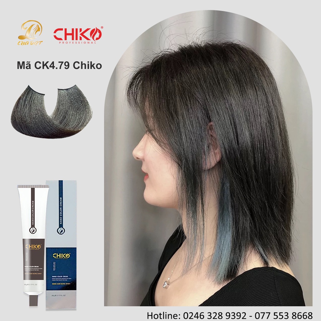 (Phủ bạc 100%) RÊU TRÀ ĐEN-Thuốc nhuộm tóc màu rêu trà đen mã (CK 4.79) CHIKO + TẶNG kèm trợ nhuộm