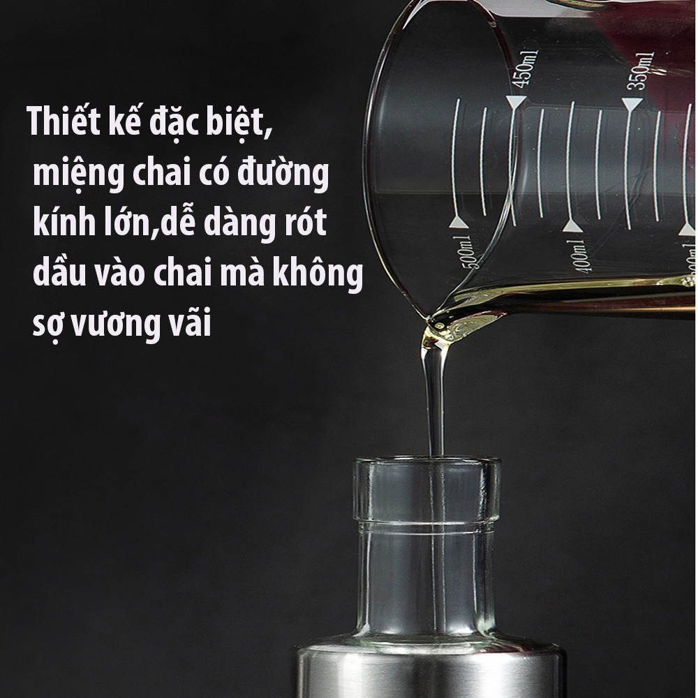 Bình đựng dầu ăn thủy  tinh-Chai rót dầu ăn, nước tương thủy tinh bọc inox cao cấp