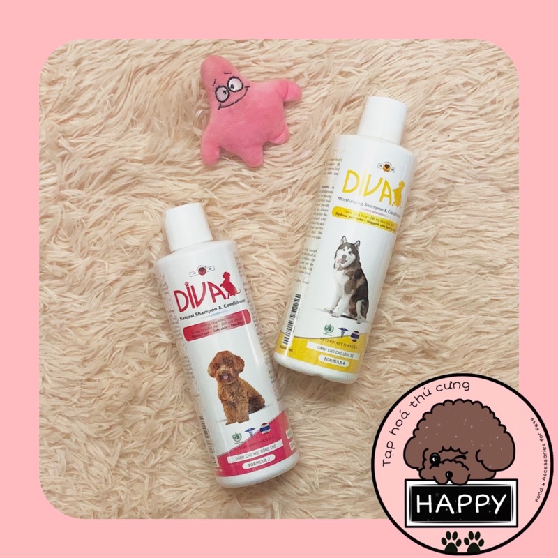 Sữa tắm Diva cao cấp khử mùi dưỡng lông giảm rụng lông cho thú cưng 260ml &amp; 400ml [Ảnh thật] - Tạp Hóa Thú Cưng Happy