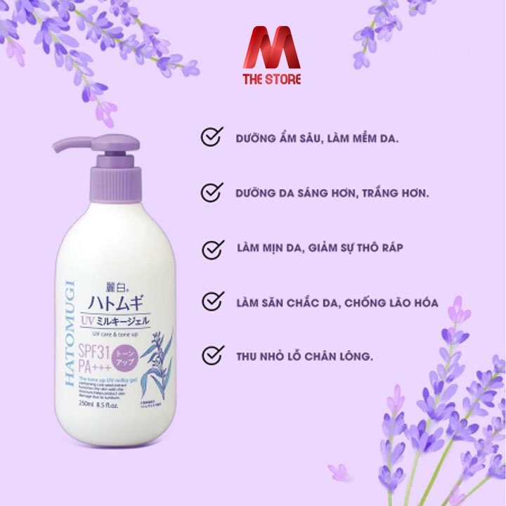 Sữa Dưỡng Thể Nâng Tông Da, Chống Nắng Hatomugi The Tone Up UV Milky Gel SPF31 PA+++ 250ml