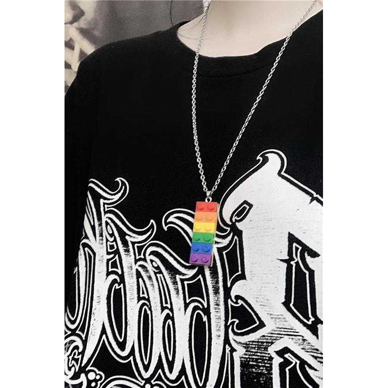 Dây chuyền mặt hình mảnh lắp ráp màu sắc cầu vồng độc đáo cho nam và nữ